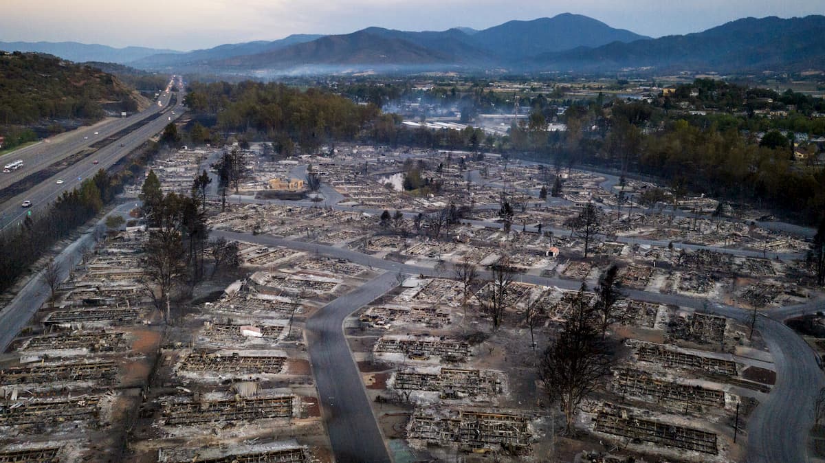 Burned houses and furniture after wildfire